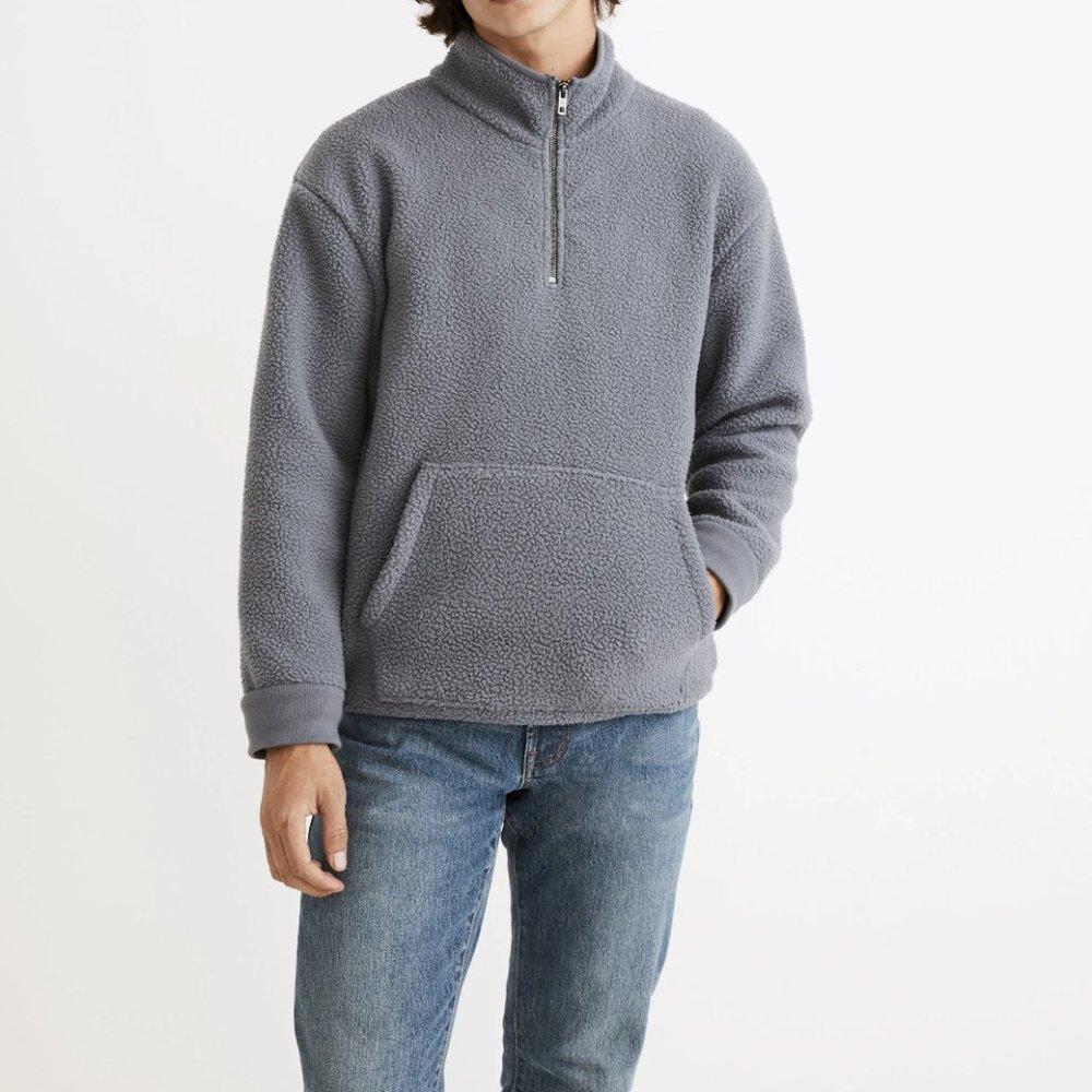 MADEWELL BLUE (RE)SOURCED SHERPA HALF-ZIP SWEATSHIRT
